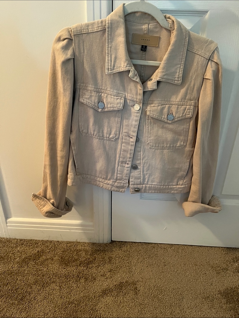 Blank NYC Beige Cropped Denim Jacket